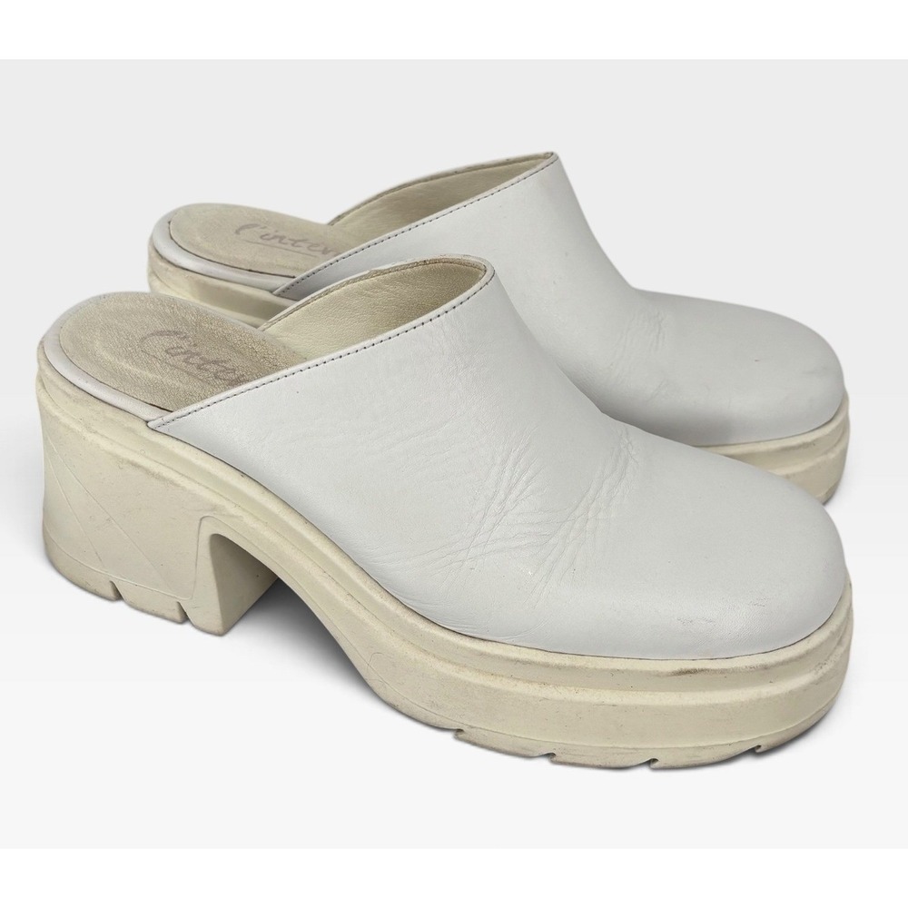 L'Intervalle Platform Mules Women 8.5 White Leather Chunky Spain EU 39 Scandi